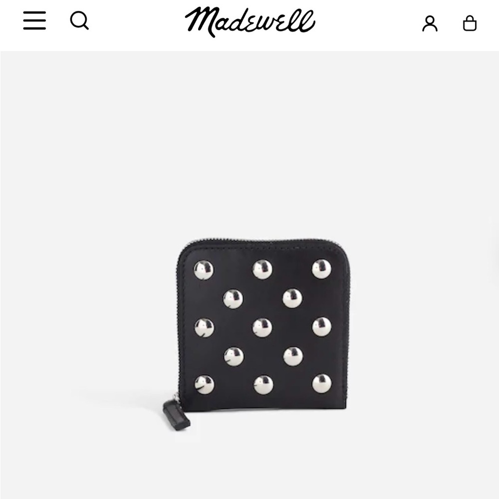 NWT Madewell The Essential Zip Wallet. Black Leather w/ Silver Dome Studs.